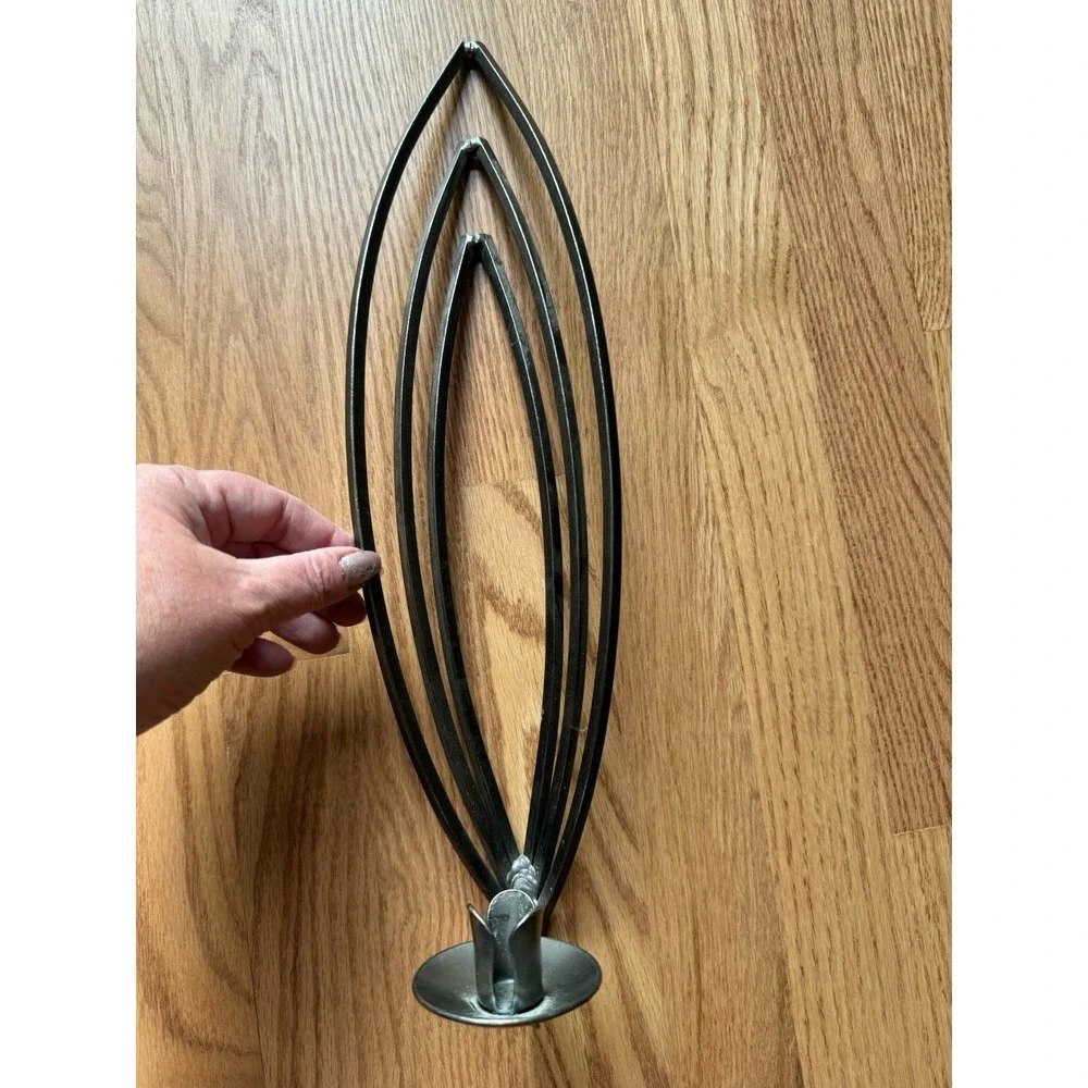 Vintage MCM Brutalist‎ 3-Tiered Arch Wall Sconce - Ribbed Metal Candle Holder